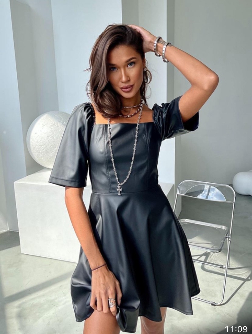 платье из экокожи,черное кожаное платье мини из экокожи,женское платье из экокожи,платье из экокожи короткое,кожаное платье
