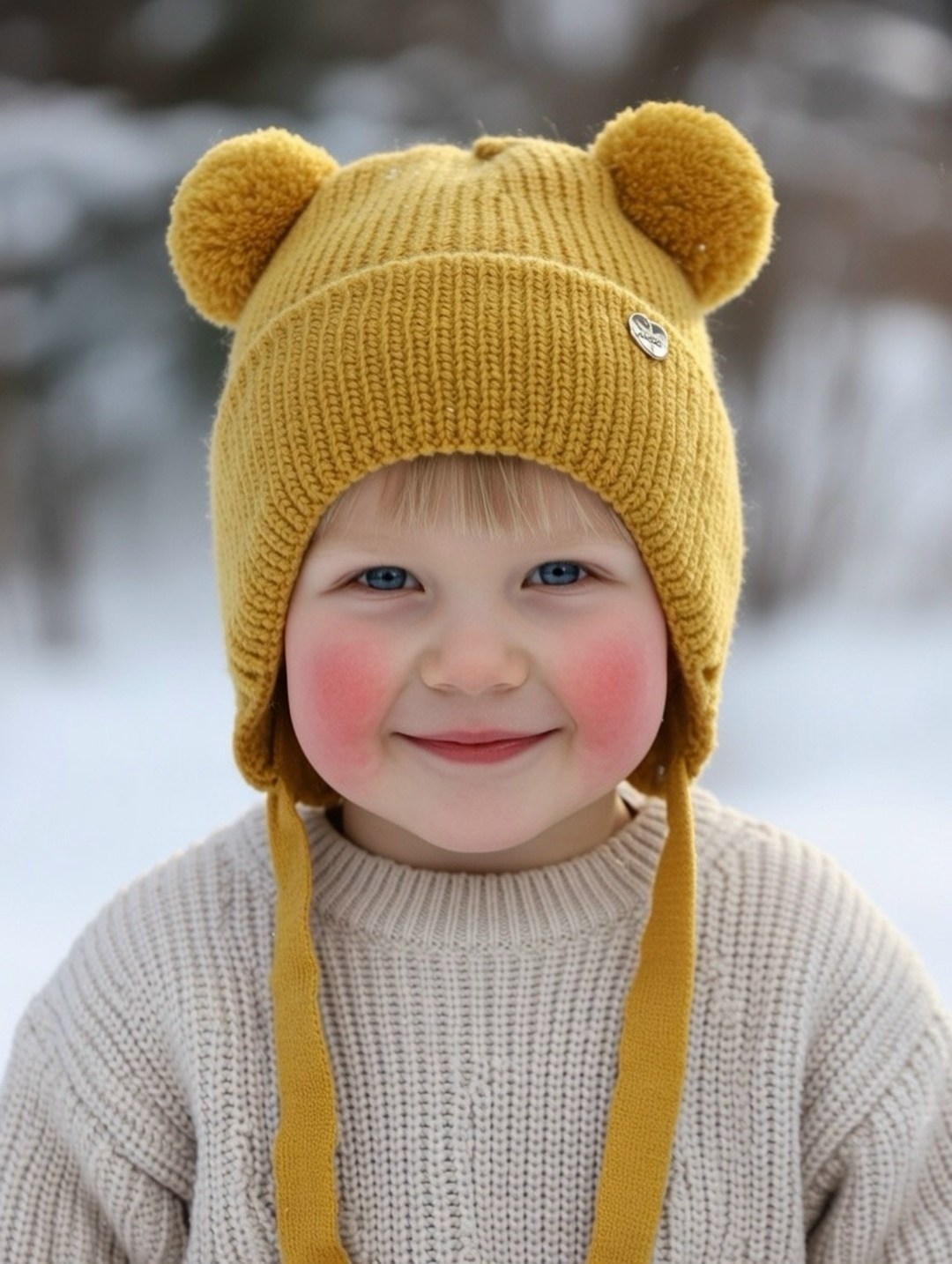 шапка зимняя вязаная с помпонами для малыша aliya brand,детская шапочка,шапочка для мальчика,детская вязаная шапка,шапка детская