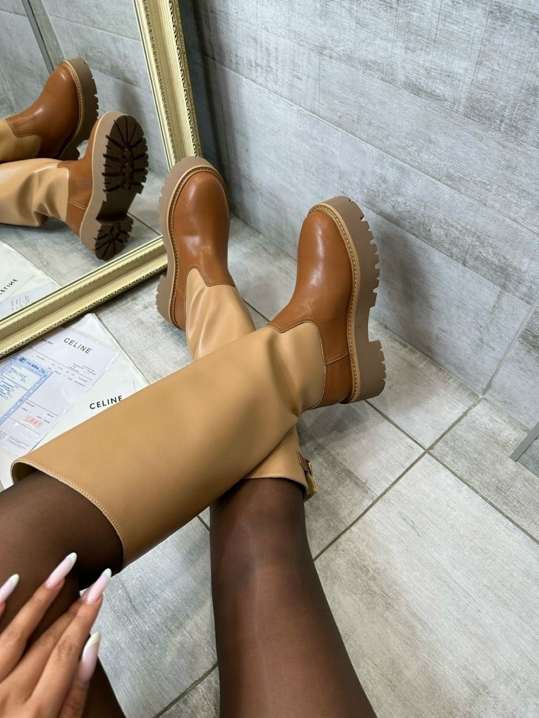 сапоги celine,женские сапоги,бежевые сапоги,сапоги из натуральная кожа,celine сапоги женские