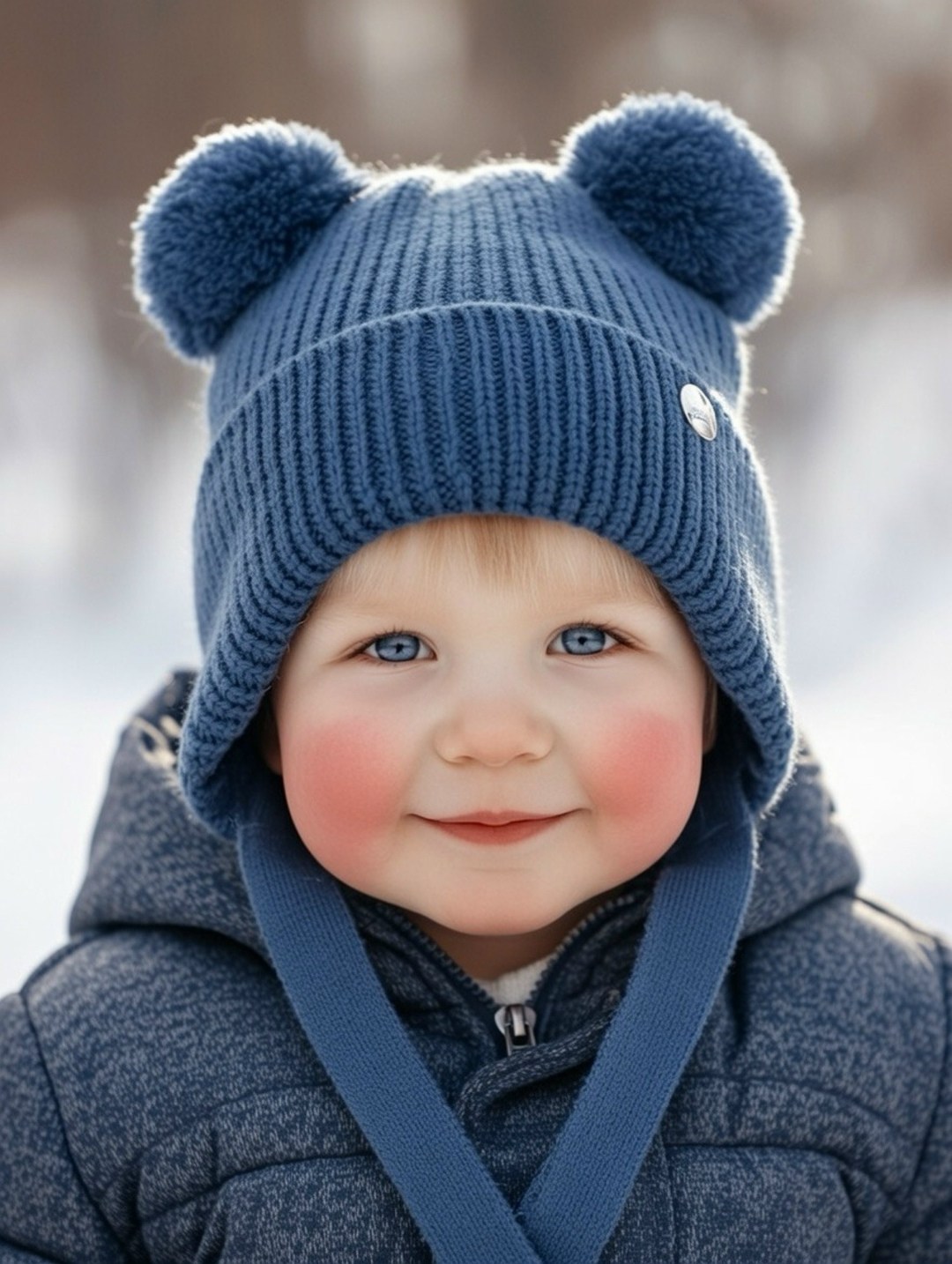 шапка зимняя вязаная с помпонами для малыша aliya brand,детская шапочка,шапочка для мальчика,детская вязаная шапка,шапка детская