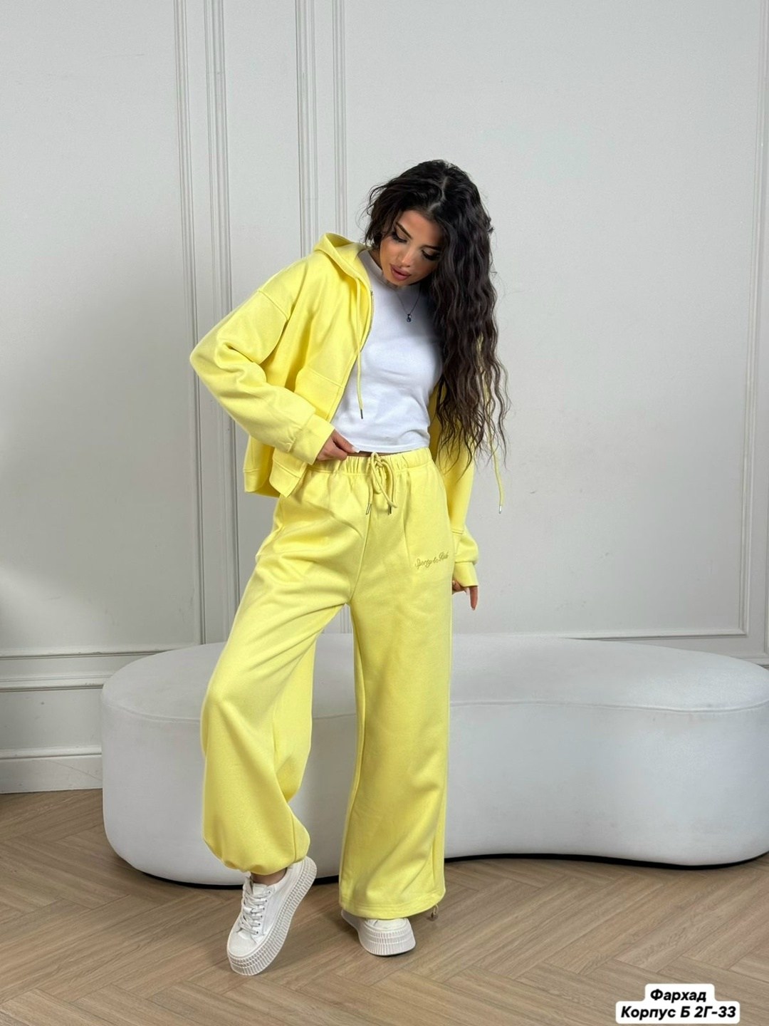 женский спортивный костюм,костюм женский,костюм женский спортивный толстовка и штаны арт. 1139379,спортивный костюм,костюм спортивный на молнии палаццо с кулиской liya цвет желтый