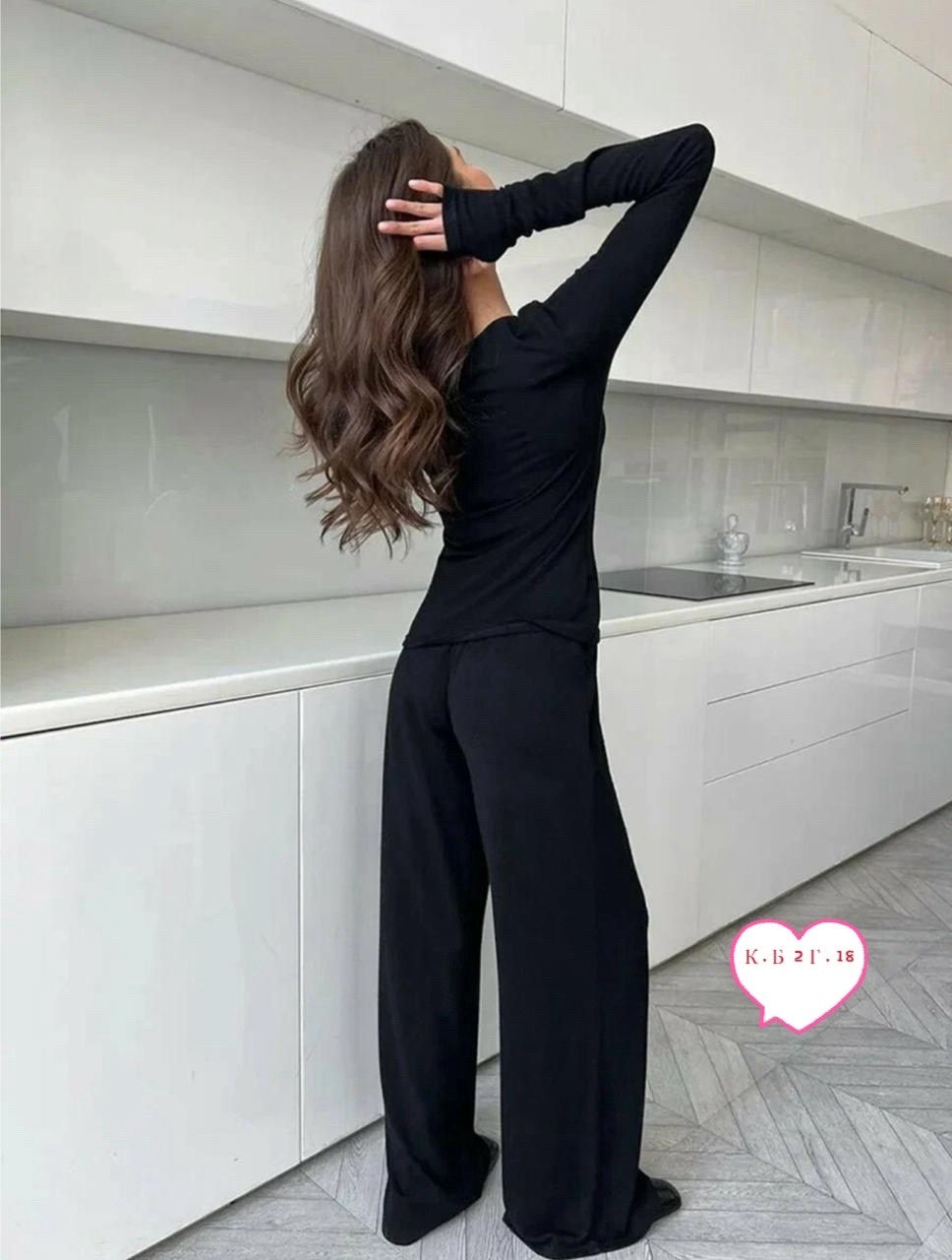 брючный костюм,элегантные комбинезоны,костюм женские повседневные,стильный женский комбинезон с обтягивающим верхом и свободными брюками,повседневный костюм с длинными брюками для женщин с круглым выр