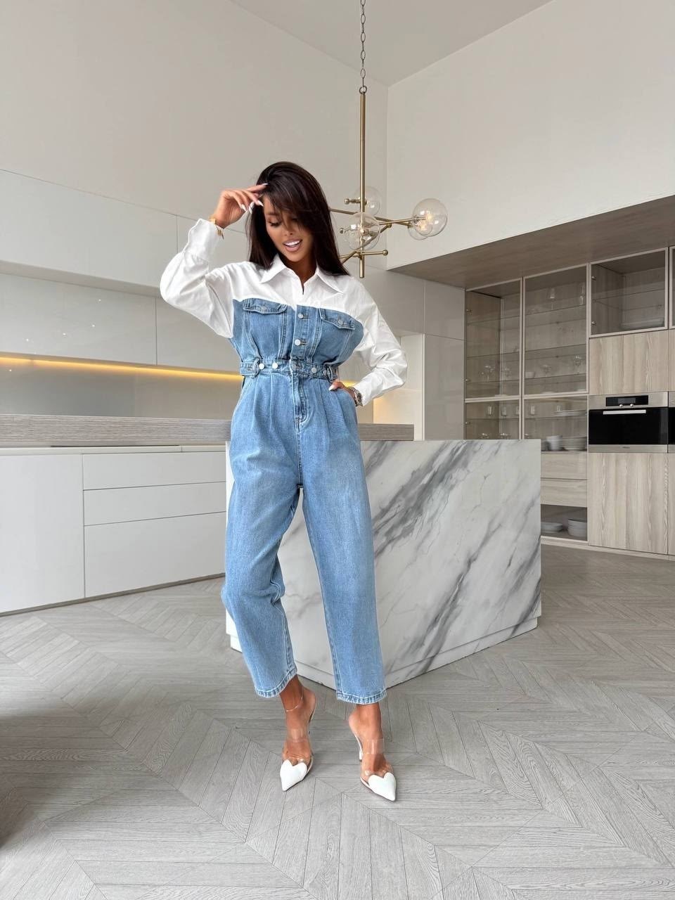 джинсовый комбинезон,женский комбинезон джинсовый,комбинезон джинсовый shmatovashop цвет голубой,джинсовый комбез,комбинезон джинс