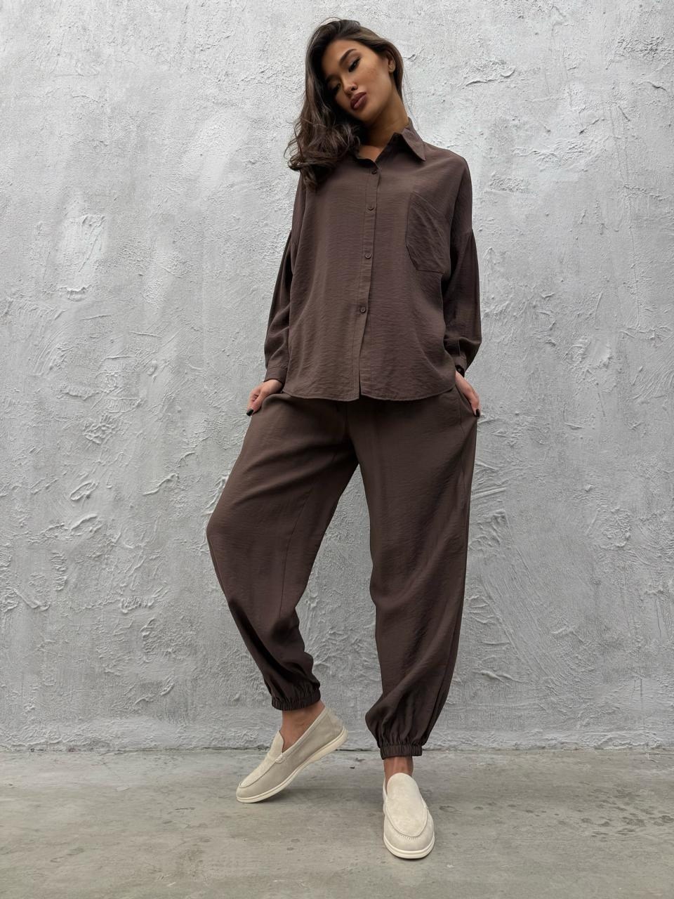 брючный костюм,костюм брючный льняной,костюм-двойка из мягкого хлопка: рубашка + брюки, голубой,костюм с брюками,модные брючные костюмы