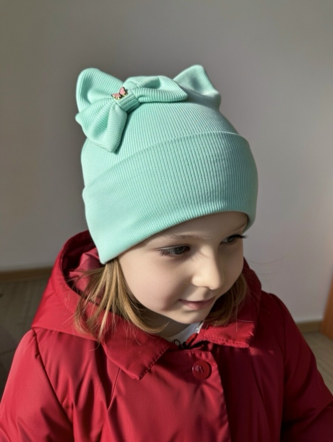 шапка для девочек,детская шапочка,шапка детская с отворотом ушками,шапочка,трикотажная шапочка