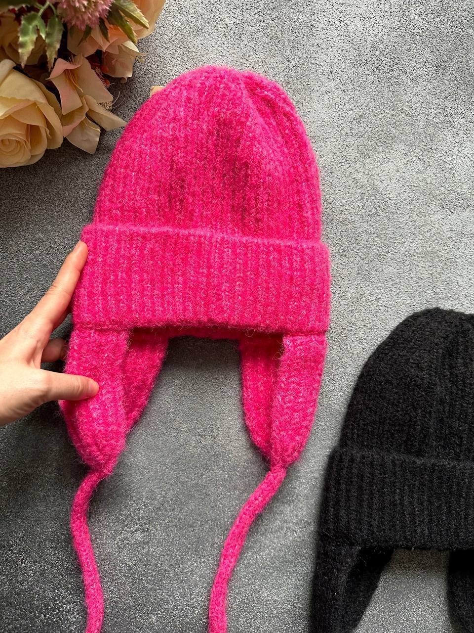 вязаные шапки,шапка-ушанка спицами,вязаная шапка зайка,детская вязаная шапка,детская шапка ушанка спицами