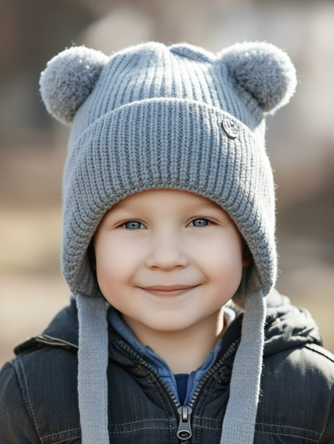 шапка зимняя вязаная с помпонами для малыша aliya brand,детская шапочка,шапочка для мальчика,детская вязаная шапка,шапка детская