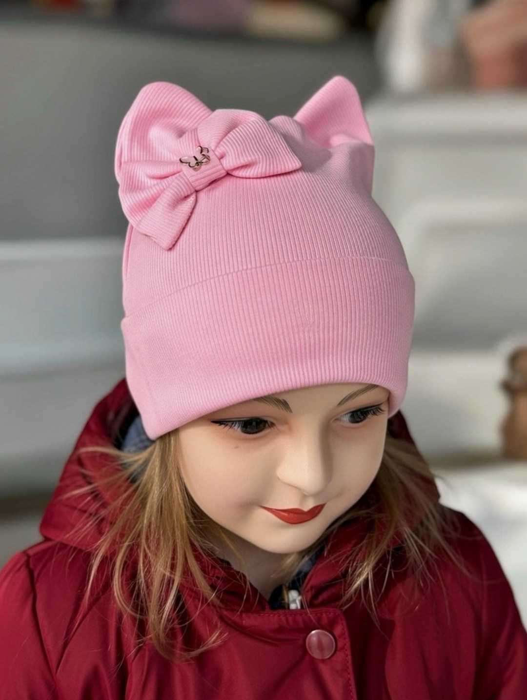 шапка для девочек,детская шапочка,шапка детская с отворотом ушками,шапочка,трикотажная шапочка