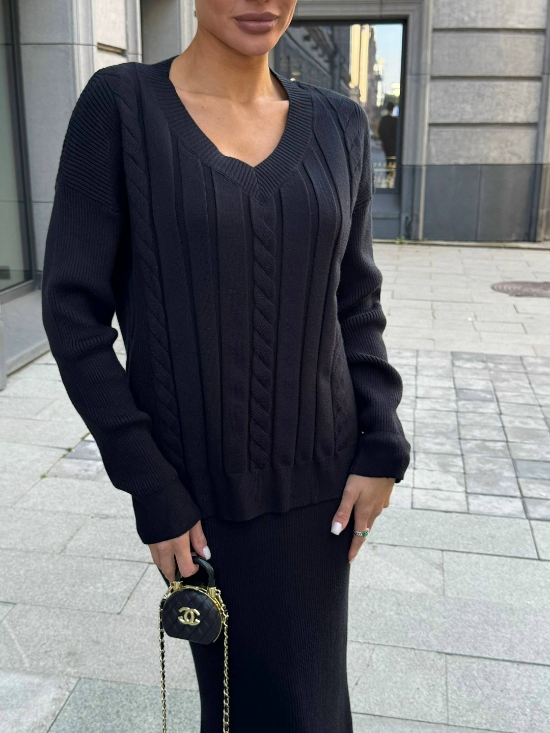 костюм вязаный джемпер с юбкой emberens,трикотажный костюм с юбкой лапша,вязаный костюм с юбкой,костюм трикотажный вязаный с юбкой emberens 183203374,костюм вязаный с юбкой миди emberens