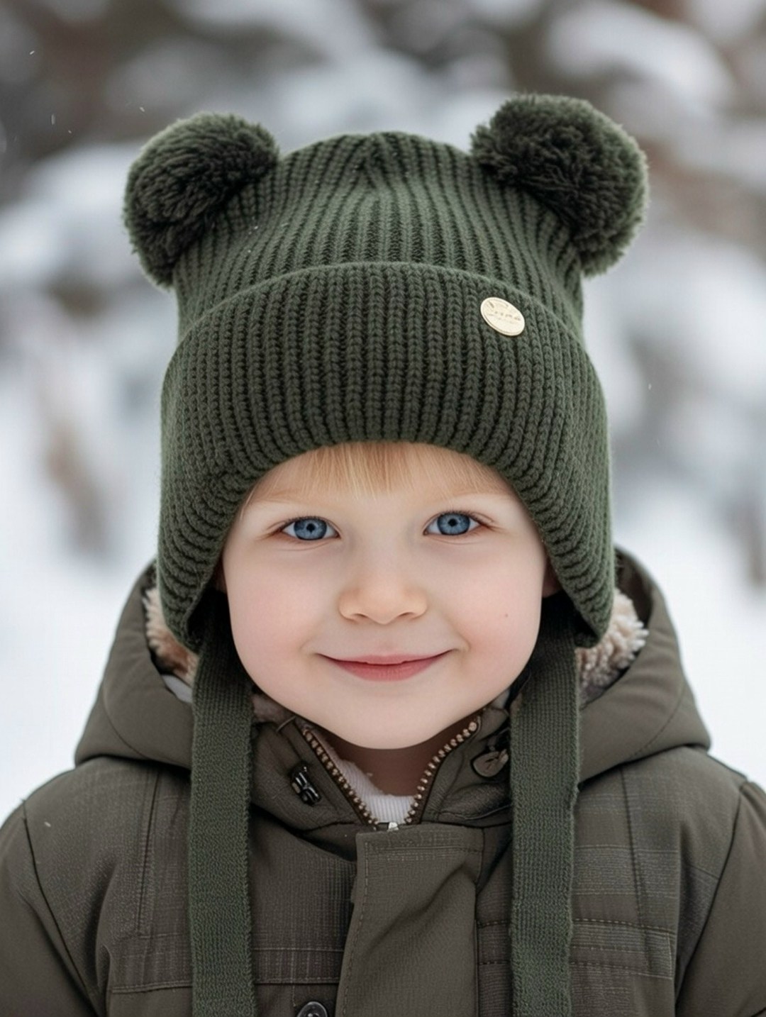 шапка зимняя вязаная с помпонами для малыша aliya brand,детская шапочка,шапочка для мальчика,детская вязаная шапка,шапка детская