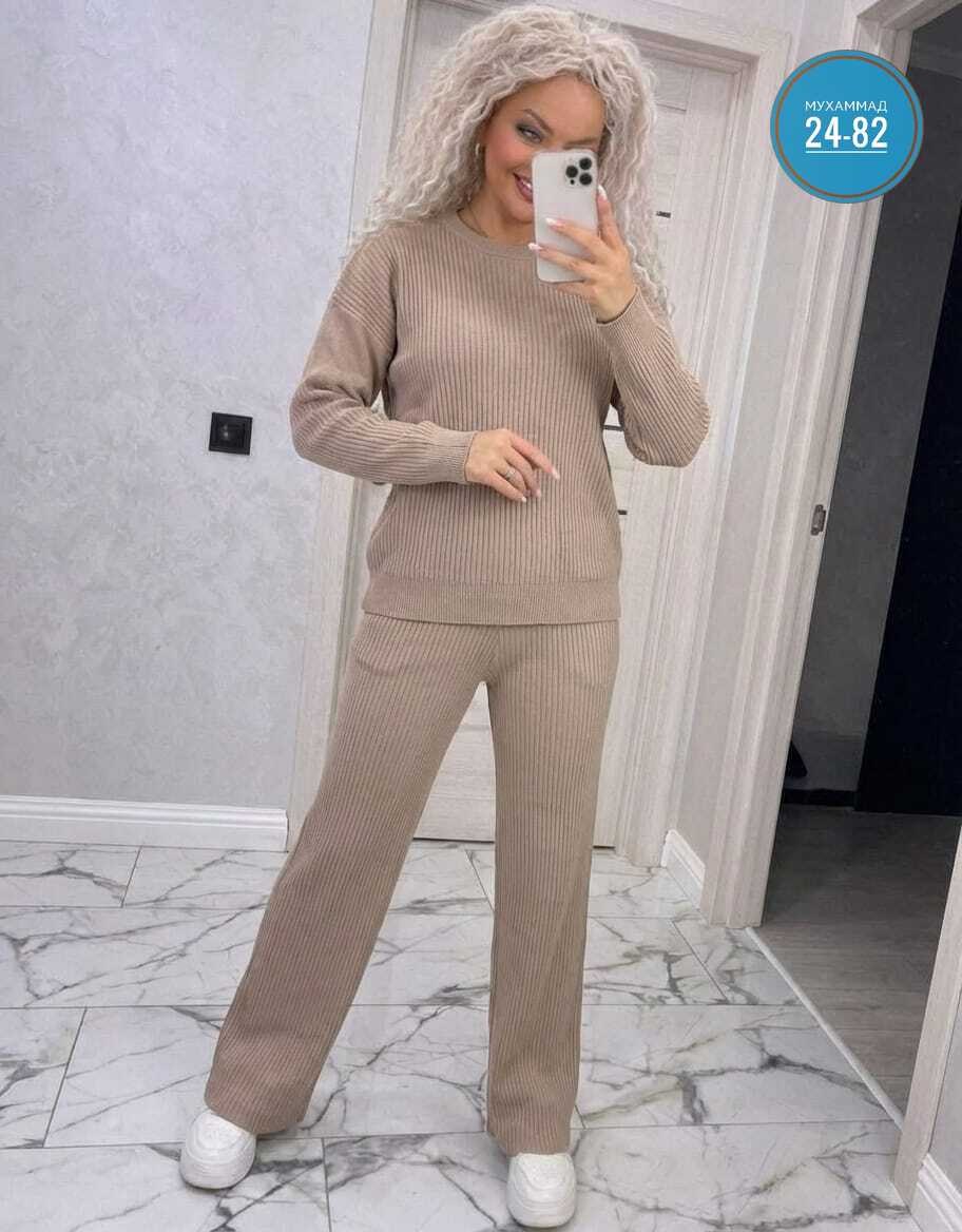 вязаный костюм с брюками палаццо,костюм женский,вязаный брючный костюм,костюм двойка кашемир,трикотажный костюм