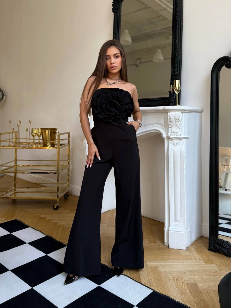 вечерние комбинезоны,женский комбинезон черный,женские комбинезоны,элегантные женские комбинезоны,брюки палаццо р.42-48