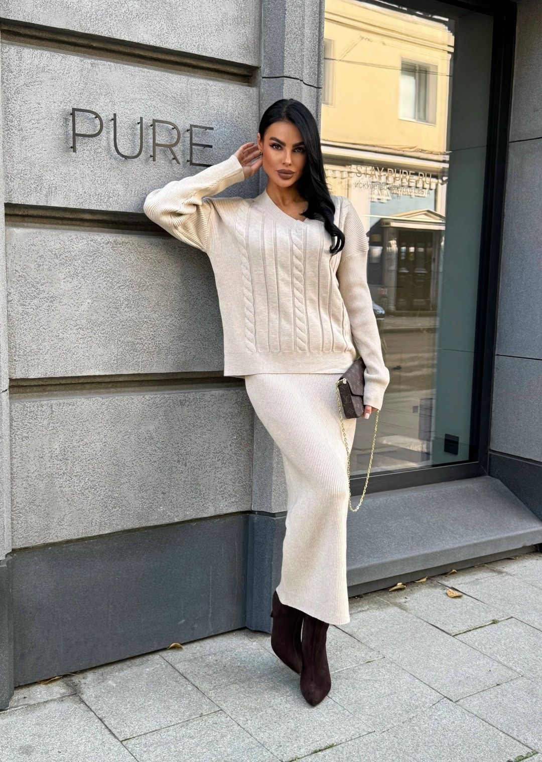 костюм вязаный джемпер с юбкой emberens,трикотажный костюм с юбкой лапша,вязаный костюм с юбкой,костюм трикотажный вязаный с юбкой emberens 183203374,костюм вязаный с юбкой миди emberens