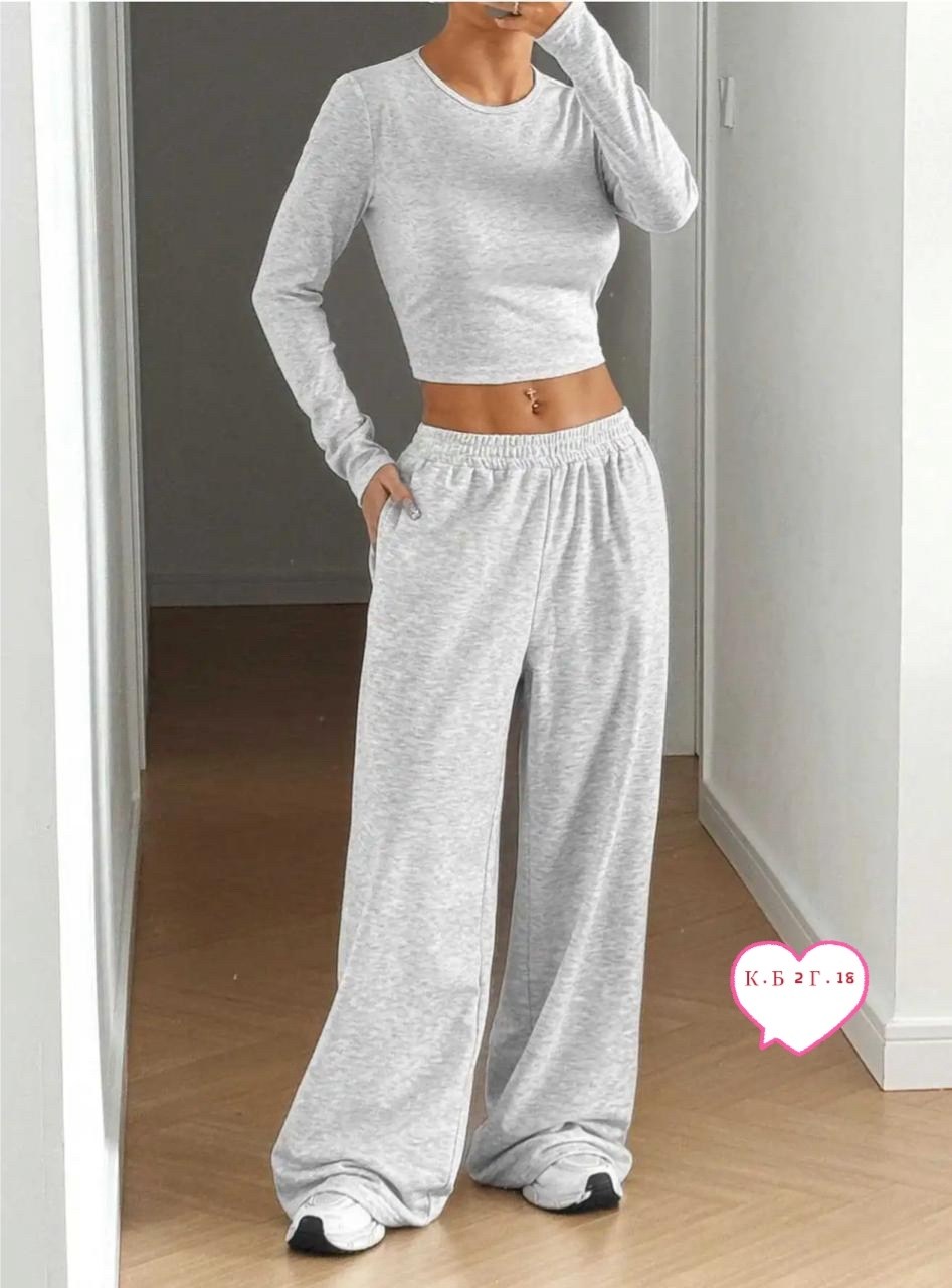 брючный костюм,элегантные комбинезоны,костюм женские повседневные,стильный женский комбинезон с обтягивающим верхом и свободными брюками,повседневный костюм с длинными брюками для женщин с круглым выр