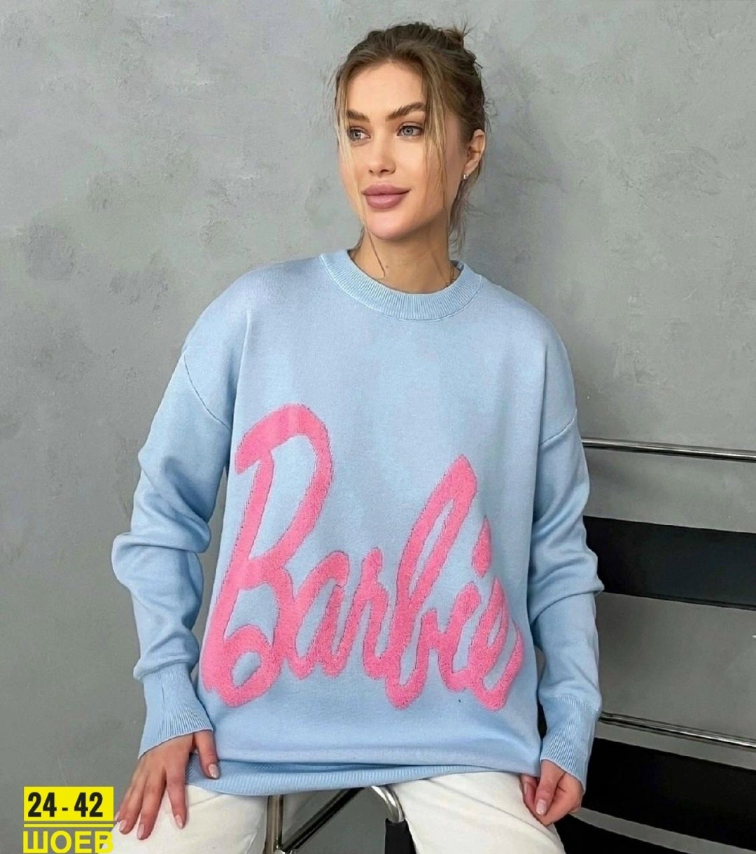 свитер барби оверсайз вязаный розовый,свитер оверсайз с надписью barbie,женская кофта,женский свитер,толстовка барби