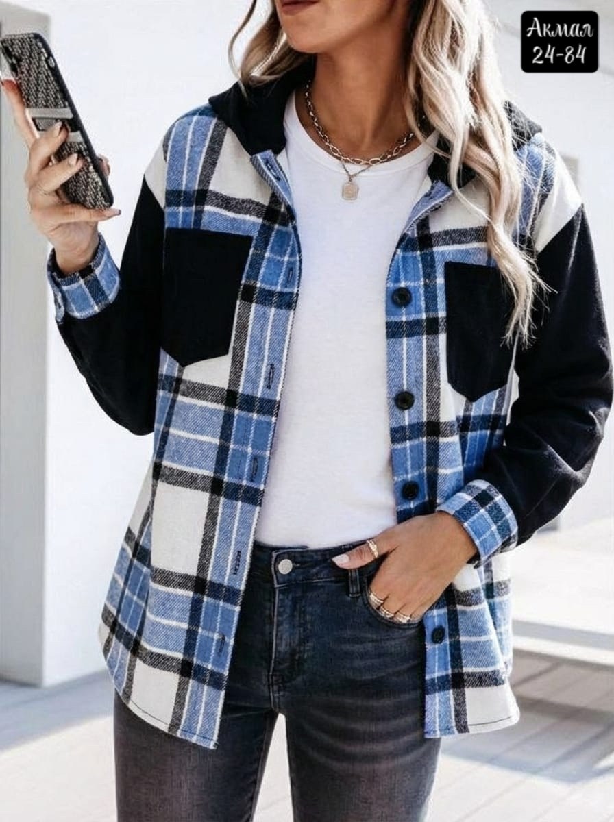 рубашка в клетку женская,рубашка в клетку с капюшоном,повседневная куртка,рубашка с капюшоном,рубашка в клетку