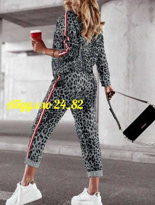 комплект женской спортивной одежды с леопардовым принтом больших размеров,костюм спортивный женский,женский спортивный костюм с леопардовым принтом,женские костюмы,леопардовый спортивный костюм