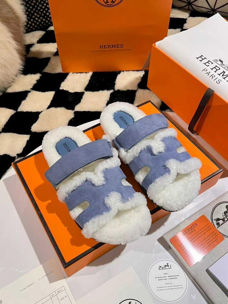 тапочки hermes,,шлепанцы hermes,шлепки с мехом,меховые тапочки