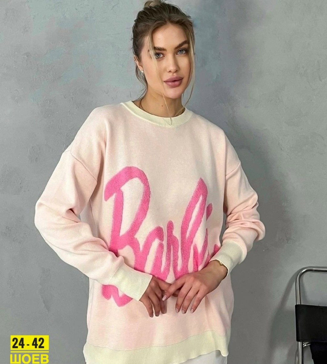 свитер барби оверсайз вязаный розовый,свитер оверсайз с надписью barbie,женская кофта,женский свитер,толстовка барби