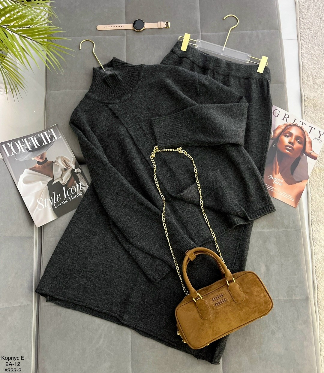 трикотажные костюмы,женские костюмы,костюм вязаный трикотажный теплый с брюками eva coosh,костюм трикотаж,кашемировый костюм