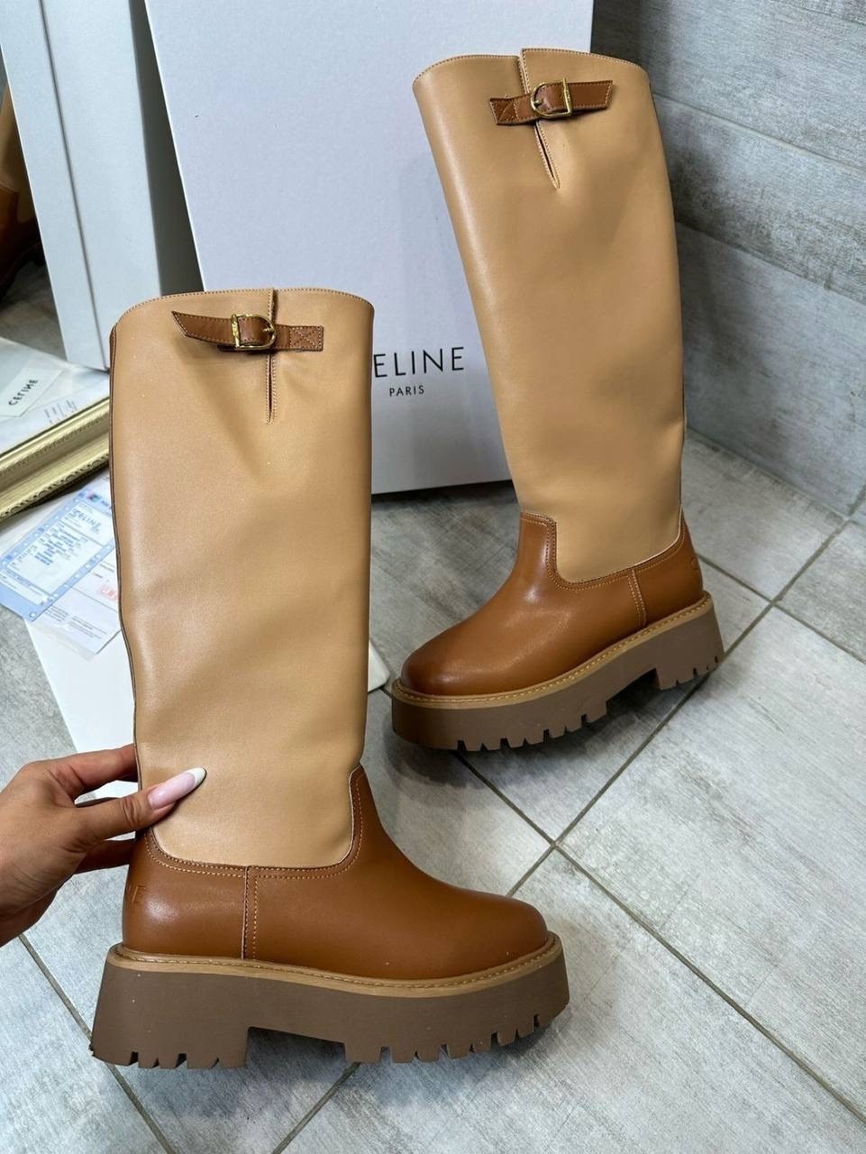 сапоги celine,женские сапоги,бежевые сапоги,сапоги из натуральная кожа,celine сапоги женские