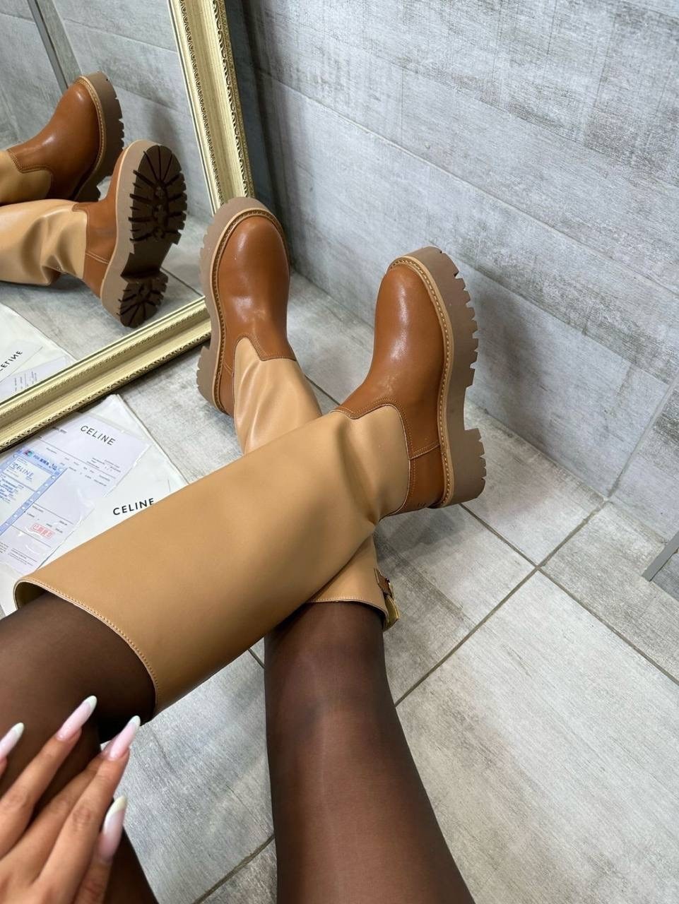 сапоги celine,женские сапоги,бежевые сапоги,сапоги из натуральная кожа,celine сапоги женские