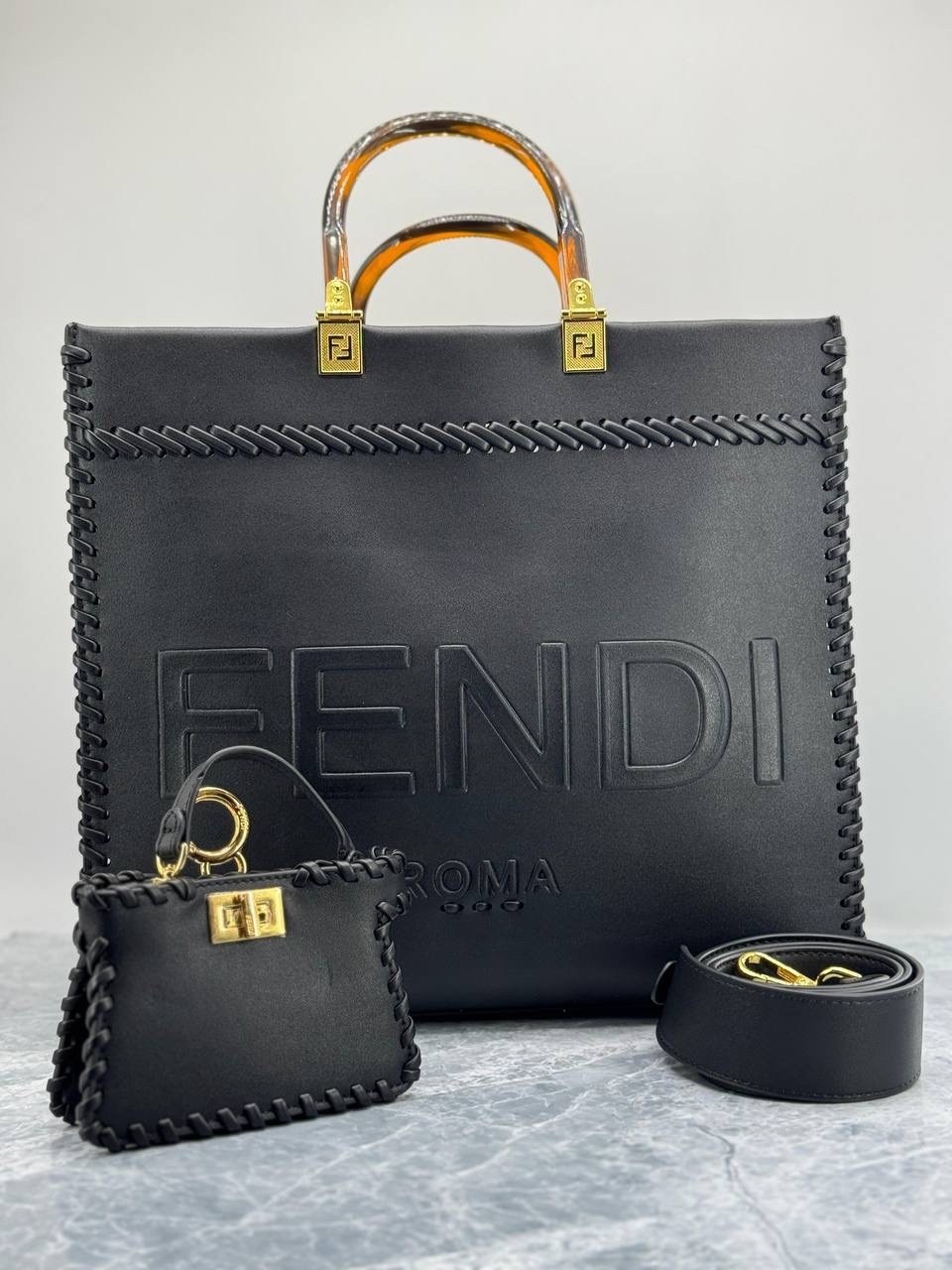 сумка fendi,женская сумка fendi,сумка фенди,женская кожаная сумка fendi sunshine medium черная 35 см,сумка-тоут fendi