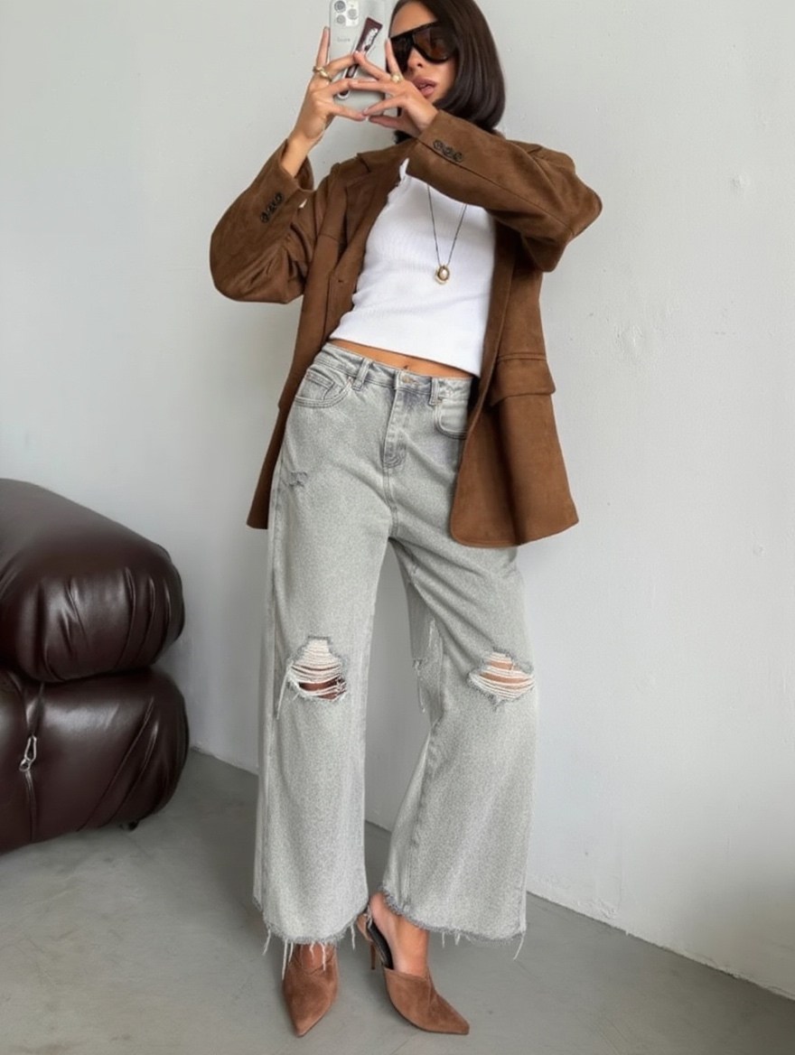 джинсы прямые палаццо рваные sena denim,джинсы рваные широкие,джинсы палаццо рваные графитовые,широкие джинсы,рваные широкие джинсы manilla