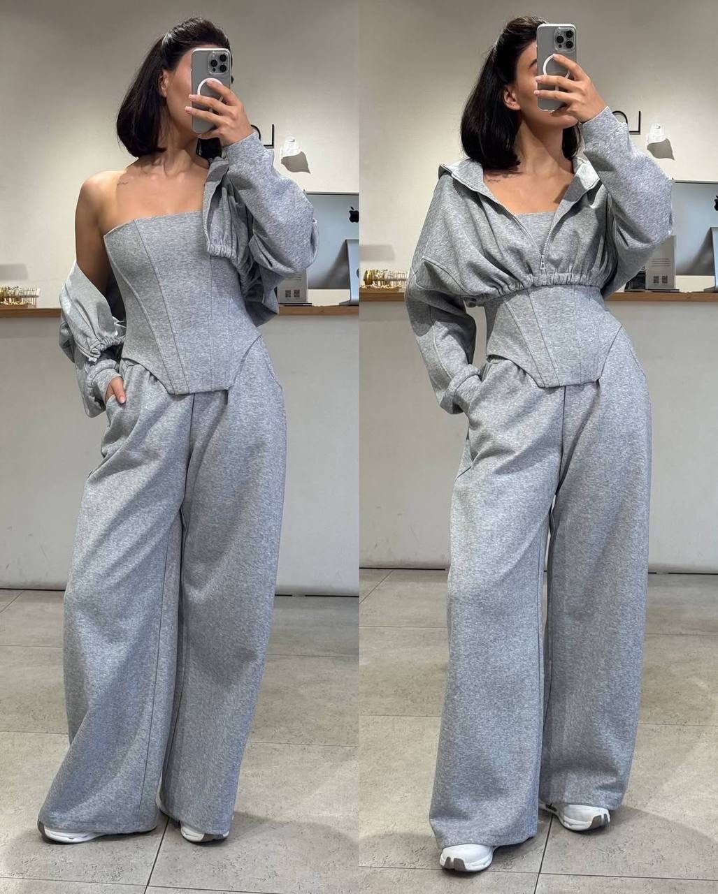 женский костюм,костюм серый,женский спортивный костюм из двух предметов,костюм,широкие брюки