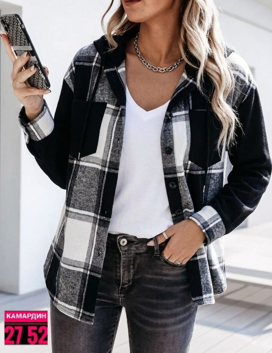 рубашка в клетку женская,повседневная куртка,рубашка в клетку с капюшоном,клетчатая куртка,рубашка с капюшоном