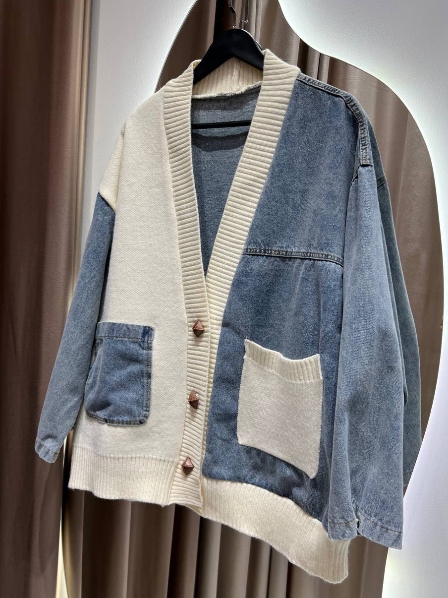 джинсовый кардиган,кардиган укороченный с джинсовыми вставками,кардиган джинсовый женский,кардиган,вязаные кардиганы