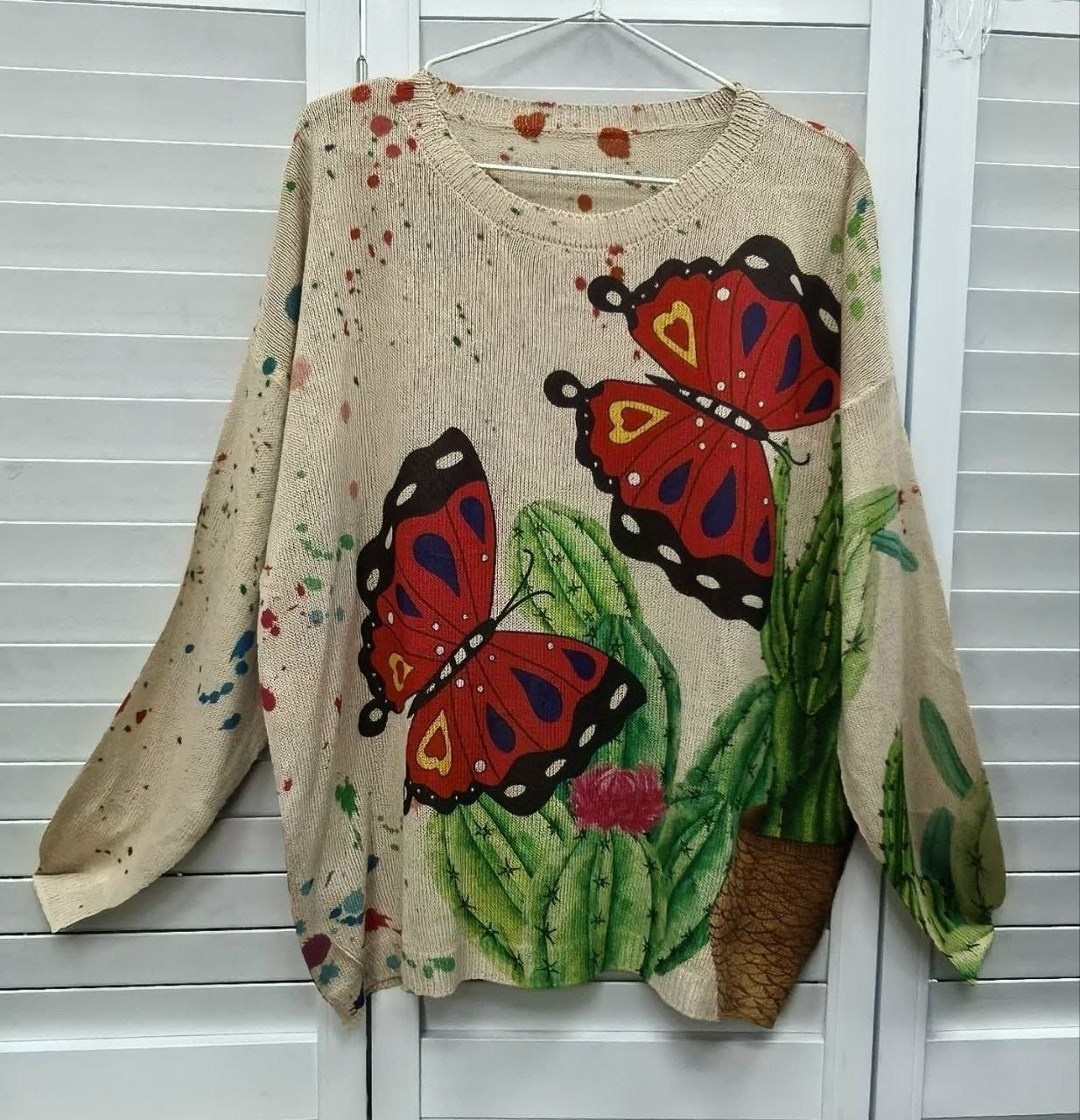 женский свитер с цветочным принтом,женский вязаный свитер с цветочным принтом,свитер с принтом,свитер с принтом вязаный,свитер с узорами