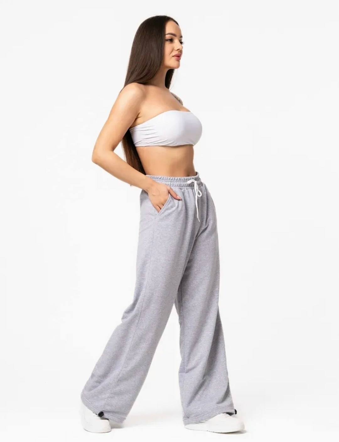 спортивные брюки,серые спортивные штаны палаццо женские,брюки спортивные женские,спортивные штаны плаццо,брюки спортивные широкие штаны с манжетами внизу dolly heaven цвет светло-серый