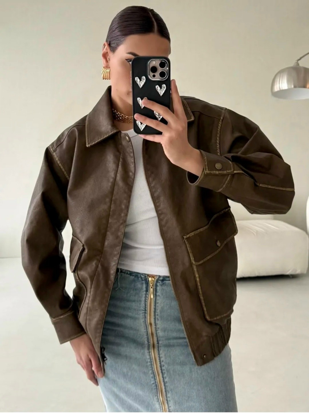 кожаные куртки,длинная джинсовая юбка,джинсовая юбка,куртка коричневая,женская кожаная куртка