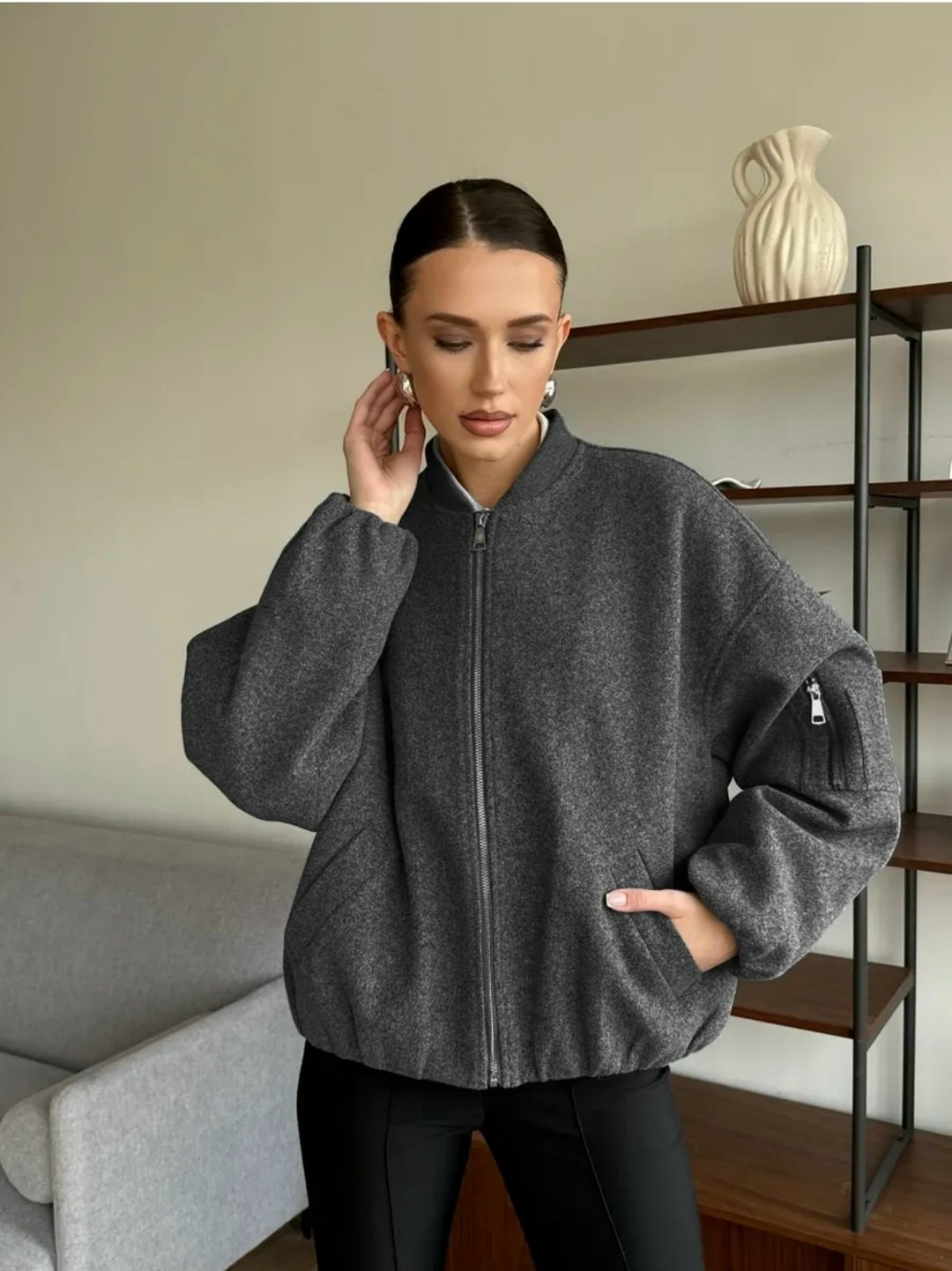 бомбер оверсайз шерстяной shumi,бомбер оверсайз из пальтовой ткани,бомбер оверсайз шерстяной shumi 258779313,бомбер оверсайз шерстяной shumi цвет серый,бомбер оверсайз куртка