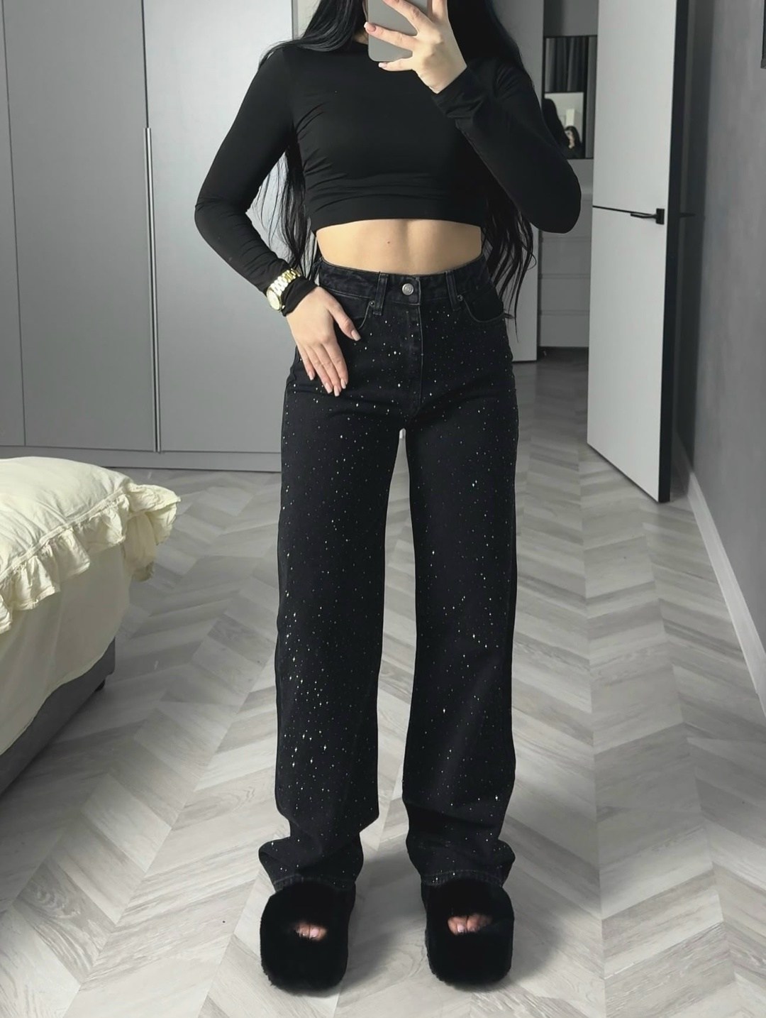 джинсы со стразами,джинсы стразы женские,брюки со стразами,джинсы широкие со стразами,джинсы широкие трубы со стразами