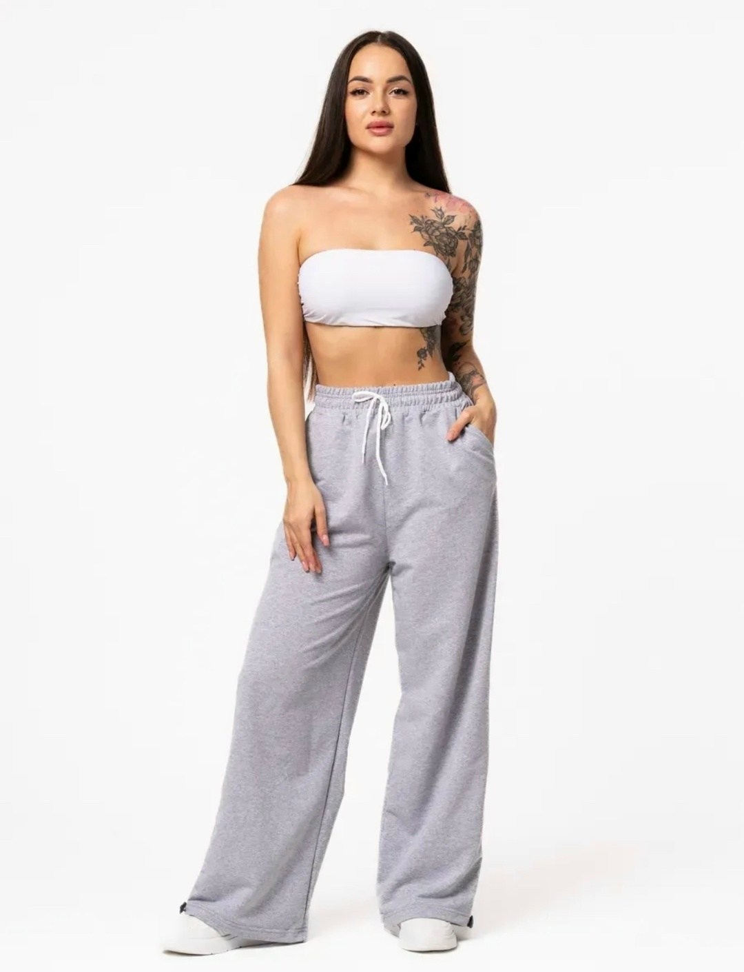 спортивные брюки,серые спортивные штаны палаццо женские,брюки спортивные женские,спортивные штаны плаццо,брюки спортивные широкие штаны с манжетами внизу dolly heaven цвет светло-серый