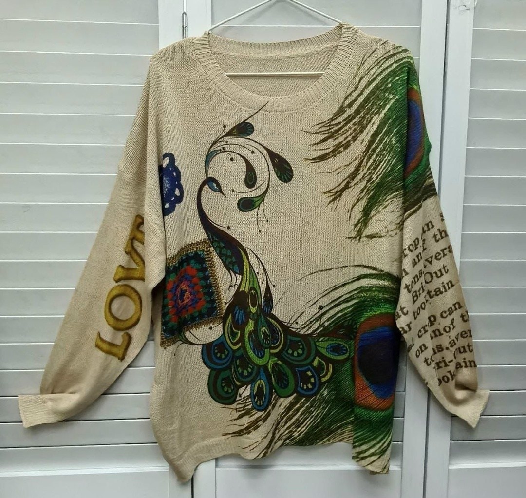 женский свитер с цветочным принтом,женский вязаный свитер с цветочным принтом,свитер с принтом,свитер с принтом вязаный,свитер с узорами