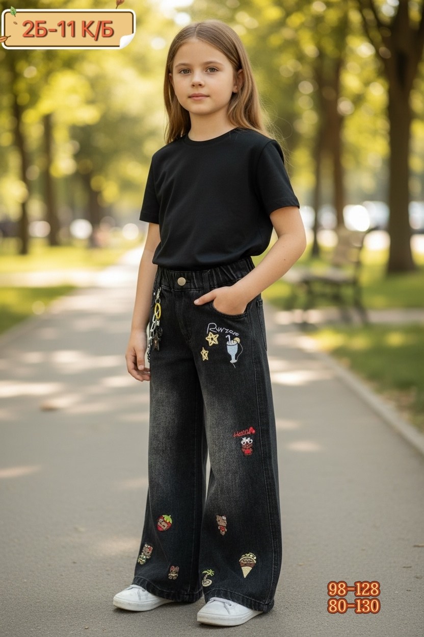 джинсовые брюки,широкие джинсы для девочек,джинсы для девочек,джинсы с вышивкой,джинсовые широкие брюки