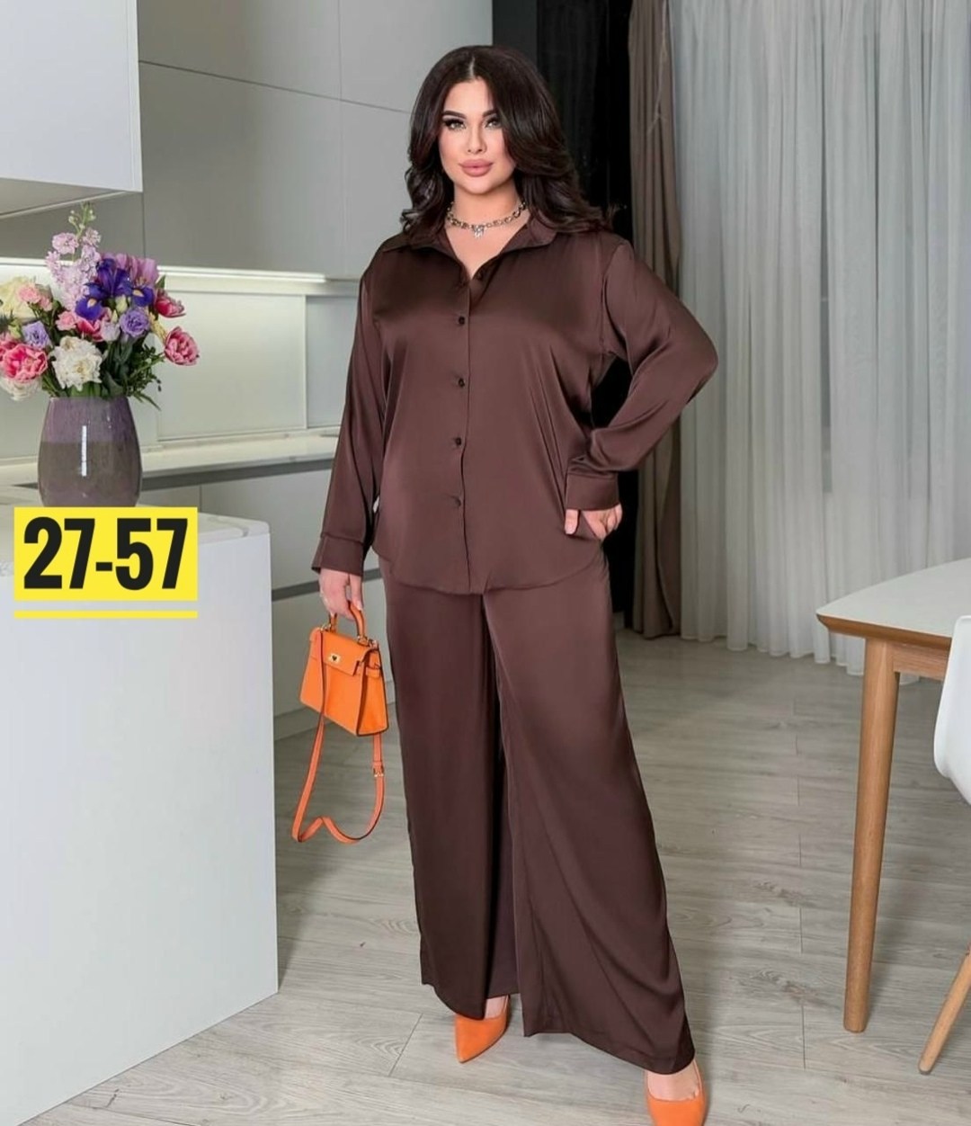 костюм брючный атласный шелковый в пижамном стиле,костюм с брюками арт. 11444644,костюм двойка женский,женский костюм свободного кроя,костюм женский свободного кроя арт. 12026141