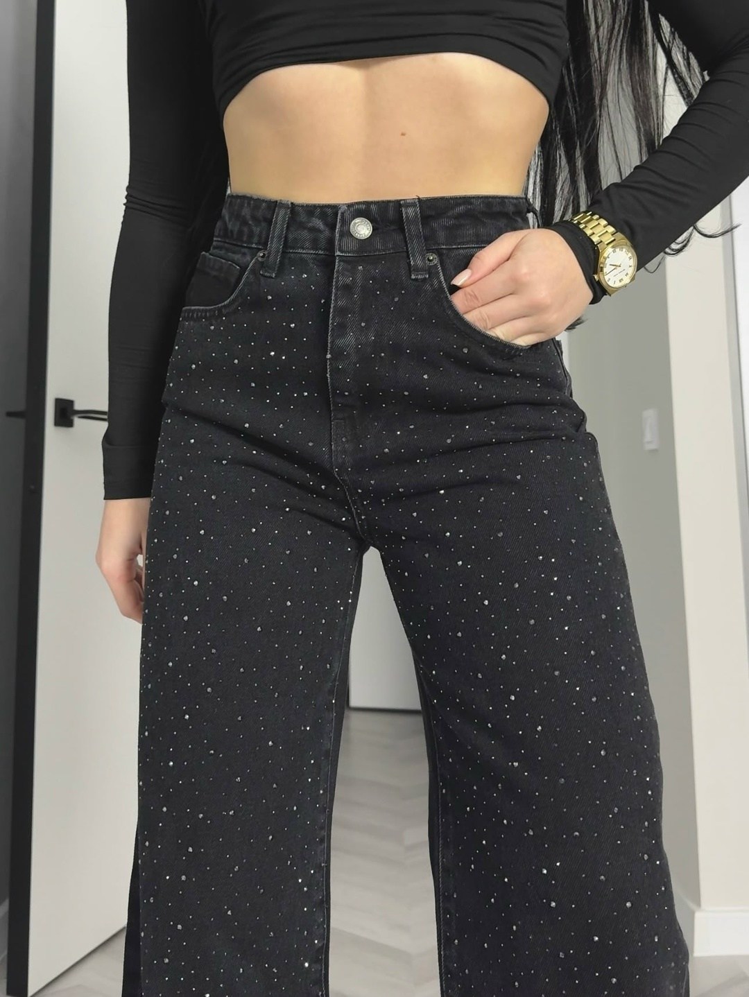 джинсы со стразами,джинсы стразы женские,брюки со стразами,джинсы широкие со стразами,джинсы широкие трубы со стразами