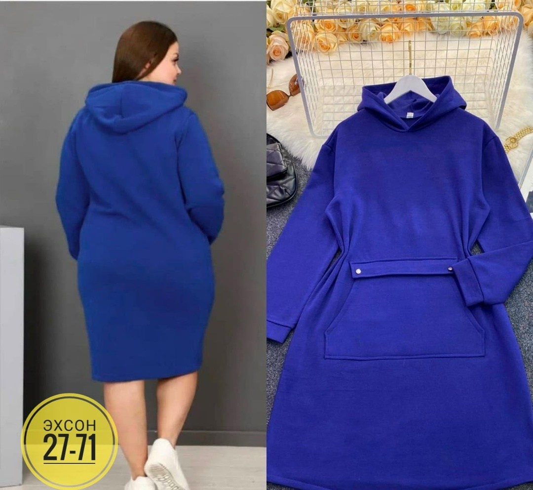 спортивное платье с капюшоном,платье спортивное теплое,платье с капюшоном,платье на флисе,платье худи с капюшоном большого размера грандфасонтекс 196810049