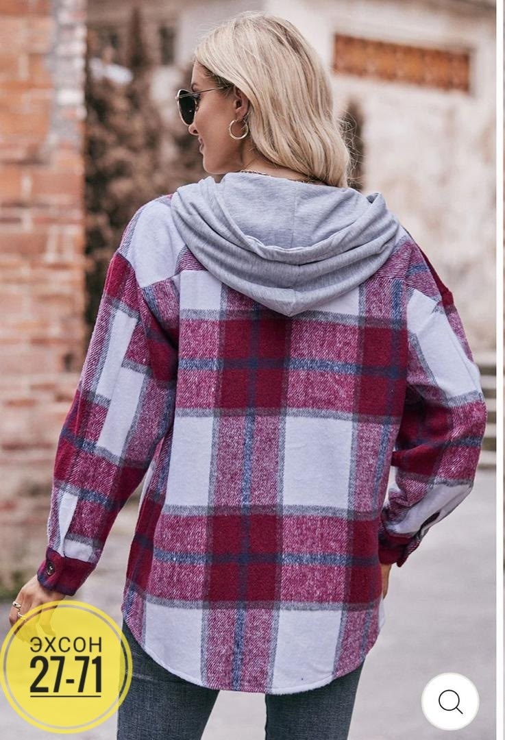 рубашка с капюшоном,рубашка в клетку женская,рубашка утепленная женская в клетку больших размеров,клетчатая кофта,рубашка женская