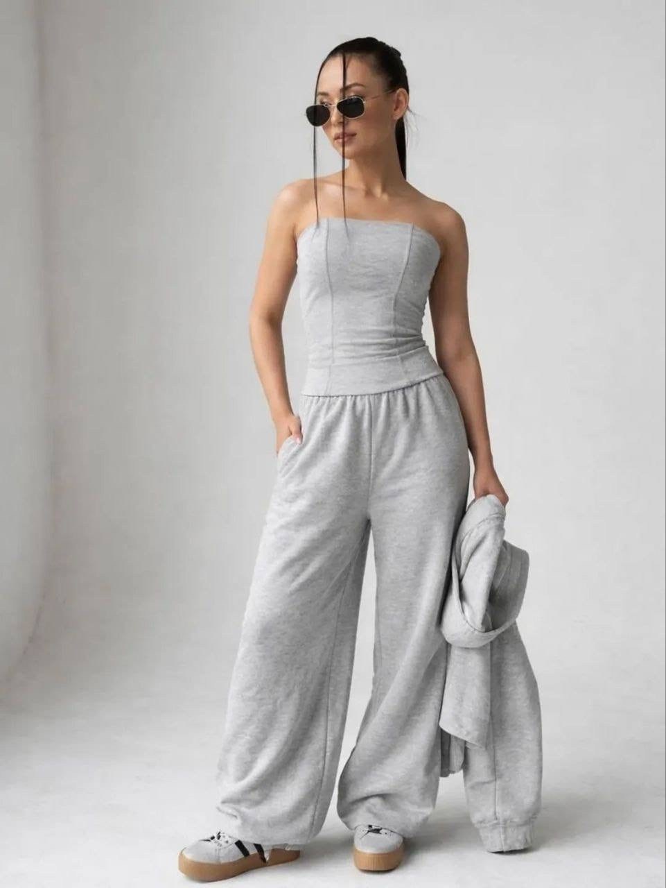 женский костюм,костюм серый,женский спортивный костюм из двух предметов,костюм,широкие брюки