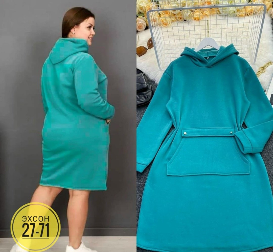 спортивное платье с капюшоном,платье спортивное теплое,платье с капюшоном,платье на флисе,платье худи с капюшоном большого размера грандфасонтекс 196810049