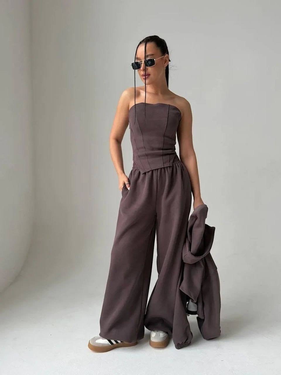 женский костюм,костюм серый,женский спортивный костюм из двух предметов,костюм,широкие брюки