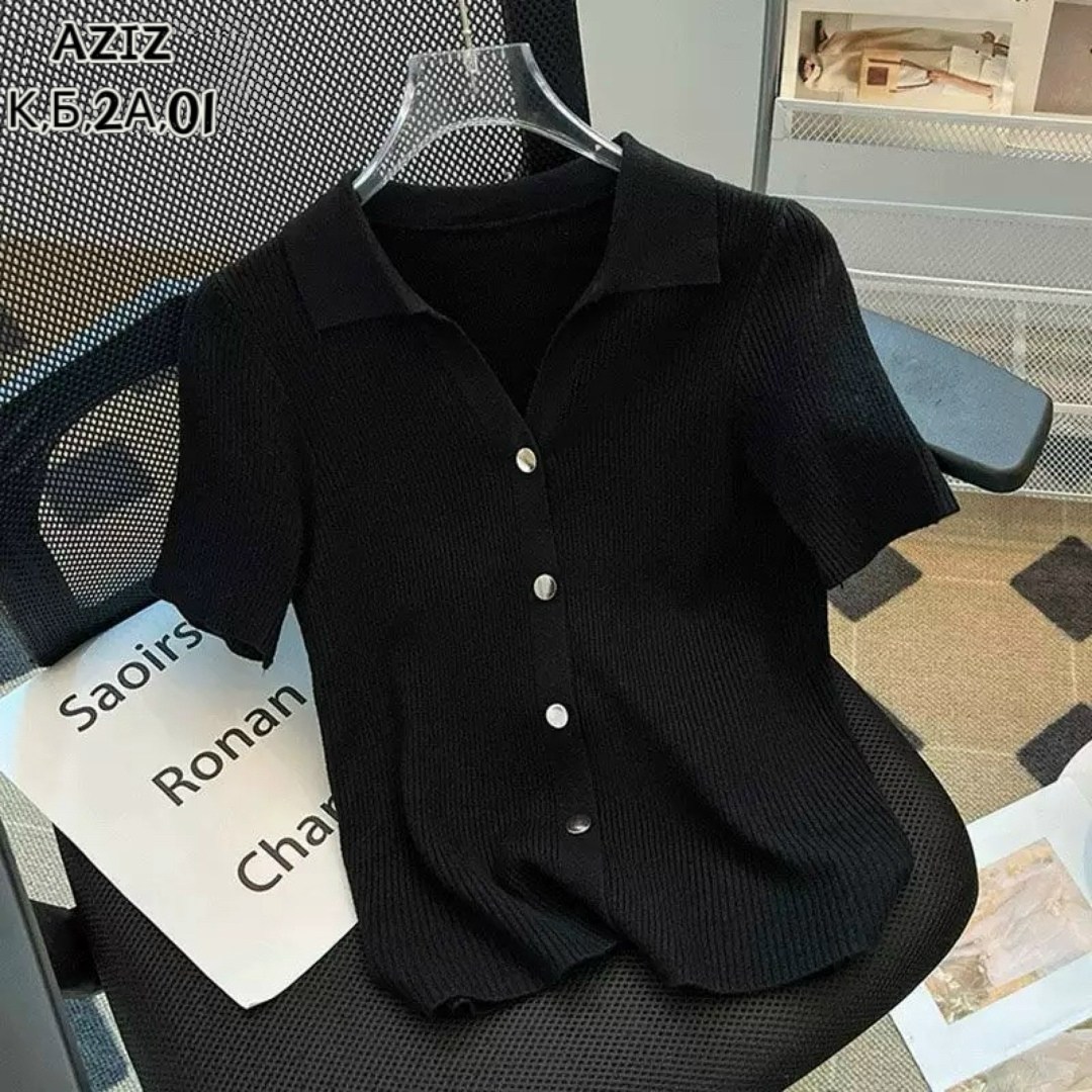 кофта с короткими рукавами,кофта поло с пуговицей,кофта женская летняя на пуговицах,вязаная рубашка,кофточка с коротким рукавом