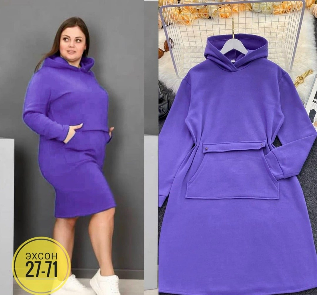 спортивное платье с капюшоном,платье спортивное теплое,платье с капюшоном,платье на флисе,платье худи с капюшоном большого размера грандфасонтекс 196810049