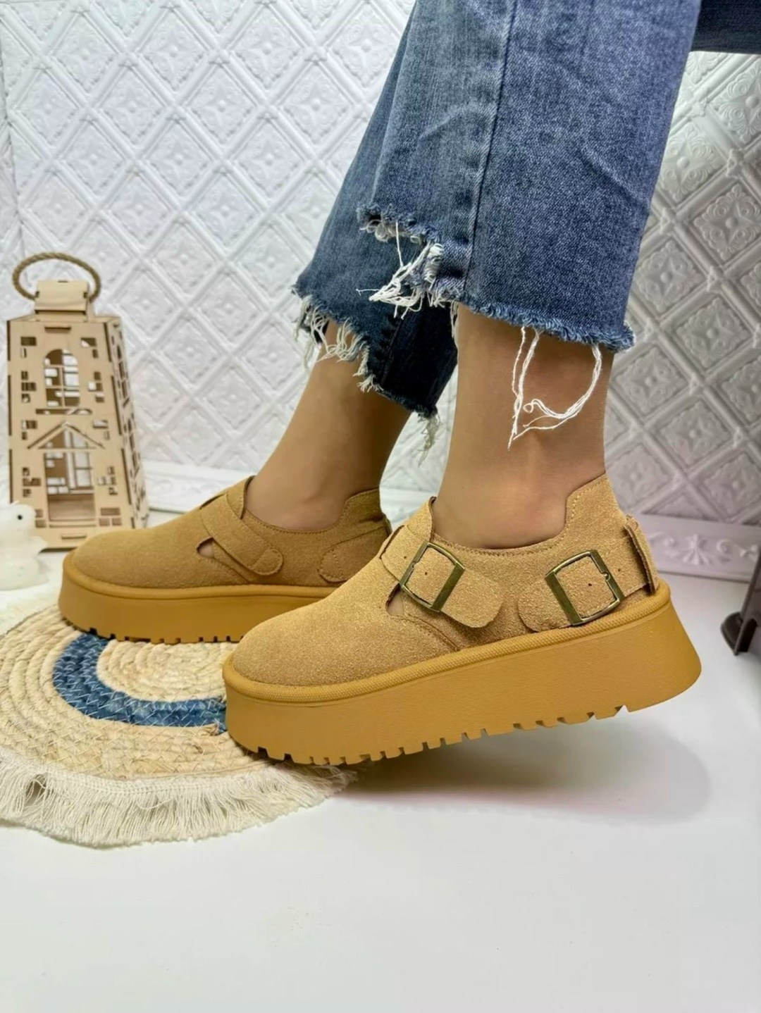 ,женская , на платформе,повседневная ,замшевые ботинки на толстой платформе