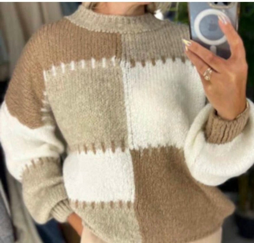 вязаный свитер,свитер в стиле пэчворк,свитер,вяжем свитер,вязаный свитер шахматка